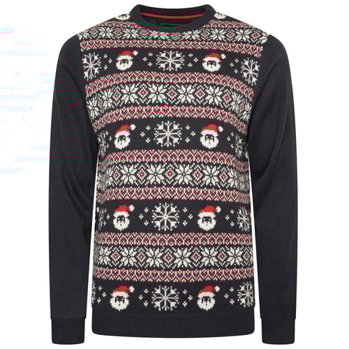 KAM Weihnachtspullover mit Weihnachtsmann-Motiv, Fairisle-Design, Marineblau